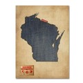 Trademark Fine Art Michael Tompsett 'Wisconsin Map Denim Jeans Style' Canvas, 24x32 MT0482-C2432GG